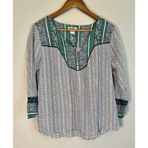 Lucky Brand Green and Black Patterned Blouse